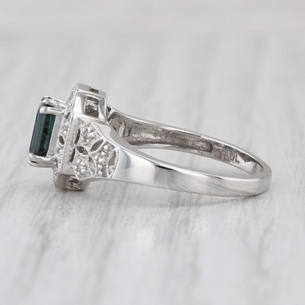 0.72ctw Emerald Cut Sapphire Diamond Halo Ring 10k White Gold Size 6