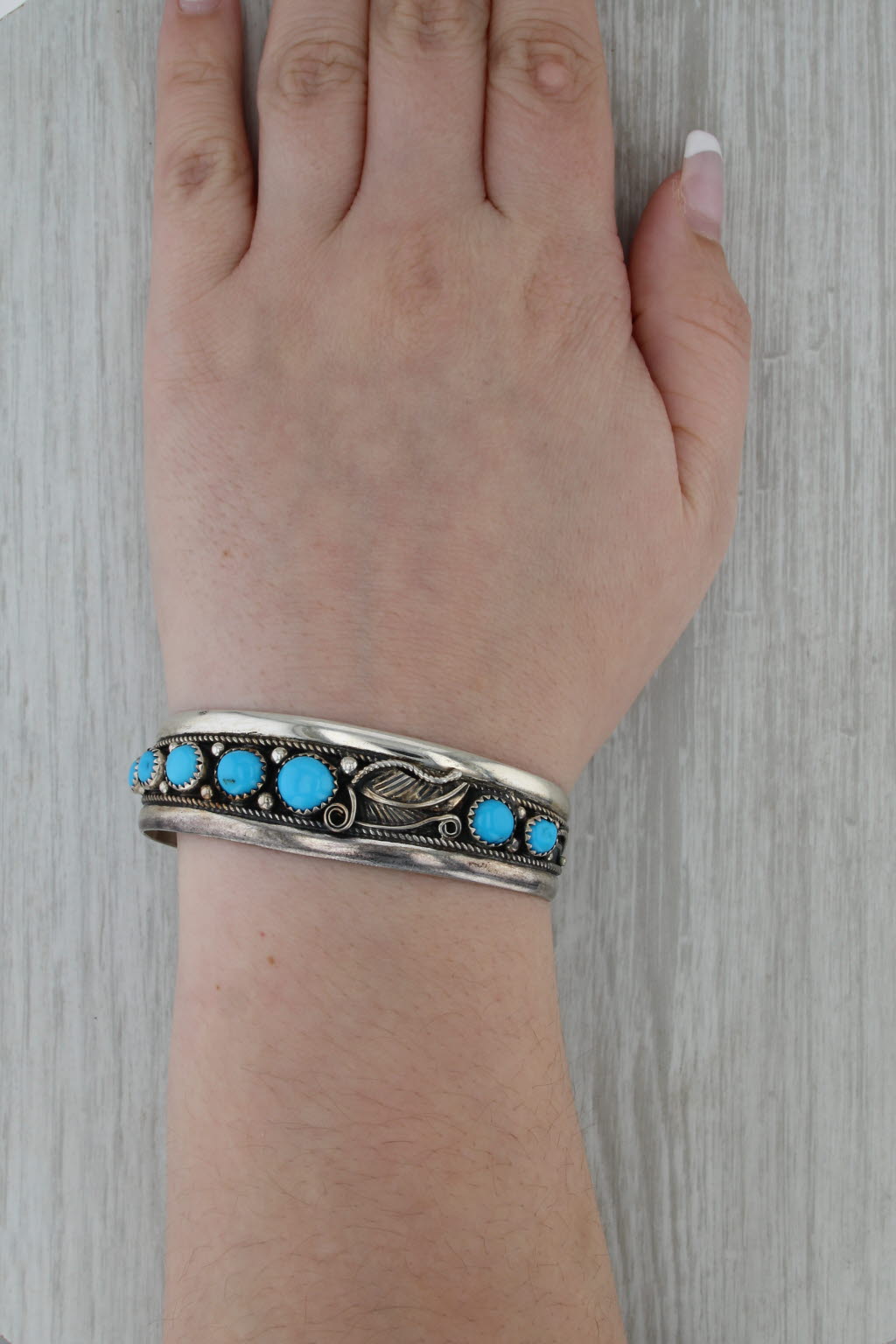 Native American Cecil Henry Turquoise Cuff Bracelet Sterling Silver Ornate