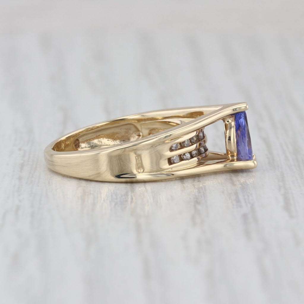 0.65ctw Pear Tanzanite Diamond Ring 10k Yellow Gold Size 5.5 Cathedral Band