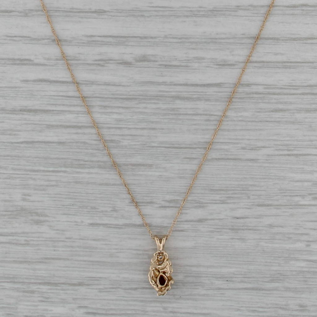 0.25ct Garnet Pendant Necklace 14k Yellow Gold 18" Rope Chain Diamond Accent