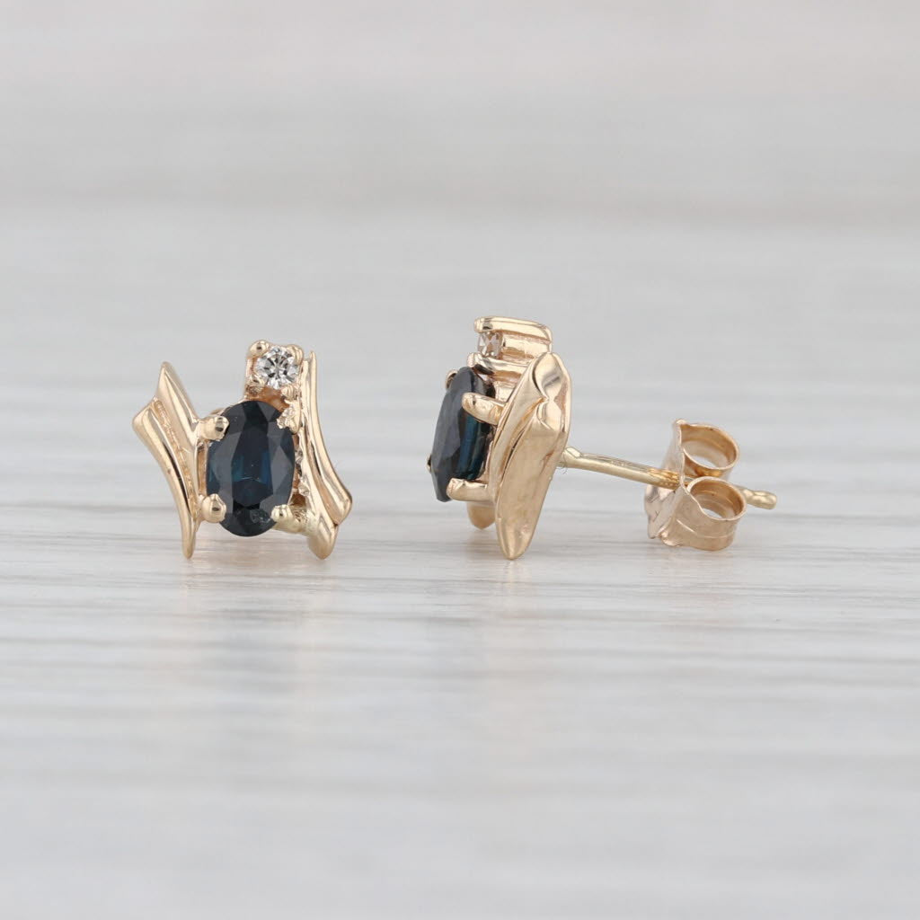 0.68ctw Blue Sapphire Diamond Stud Earrings 10k Yellow Gold Studs