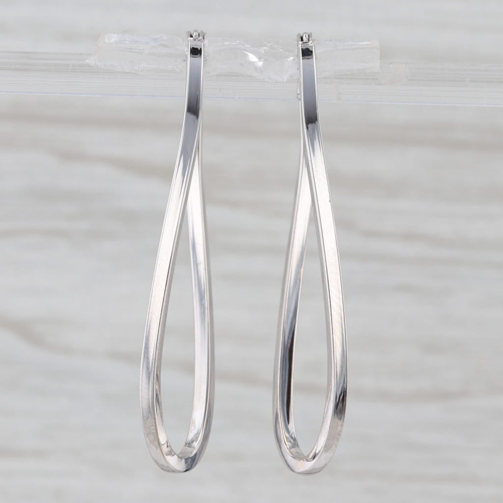 Elongated Oval Hoop Earrings 14k White Gold Hoops Snap Top Posts