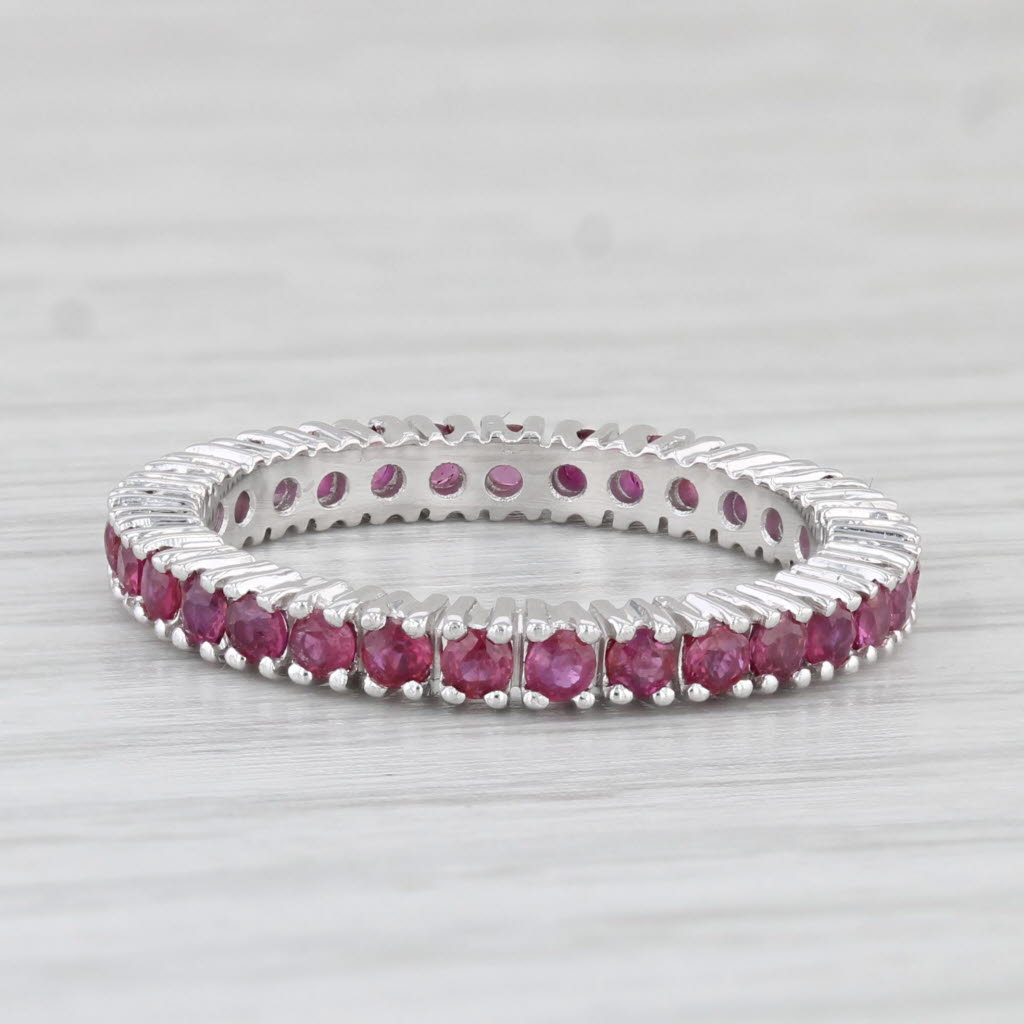 Light Gray 0.94ctw Ruby Eternity Band Stackable Wedding 14k White Gold Size 6.5