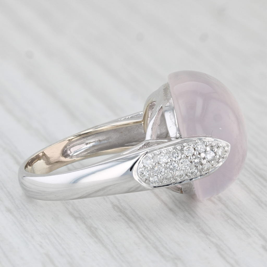 Light Gray Rose Quartz 0.33ctw Diamond Ring 14k White Gold Size 6.5 Cocktail Oval Cabochon