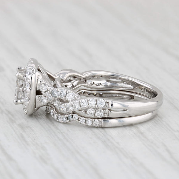0.89ctw Diamond Halo Engagement Ring Wedding Band Bridal Set 14k Gold Size 6.5