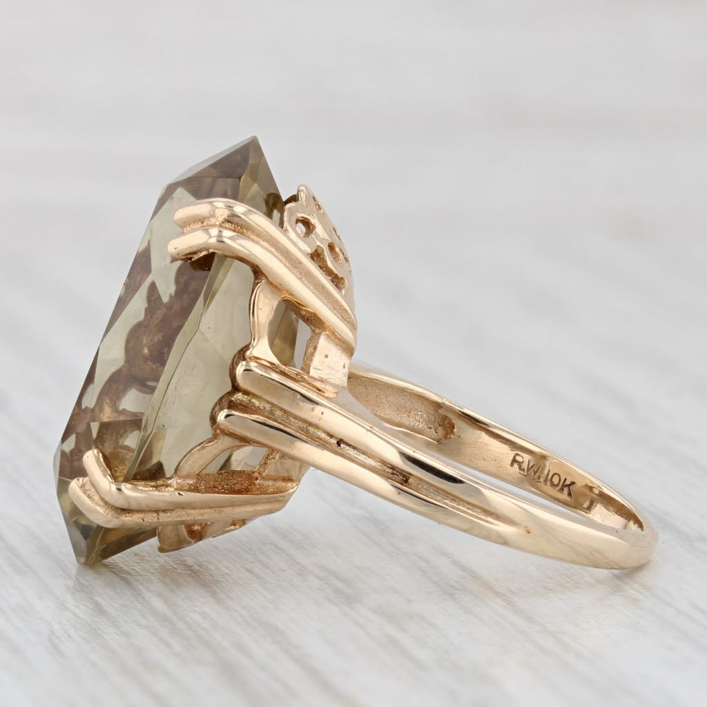 Light Gray 17ct Oval Smoky Quartz Solitaire Ring 10k Yellow Gold Size 4.75