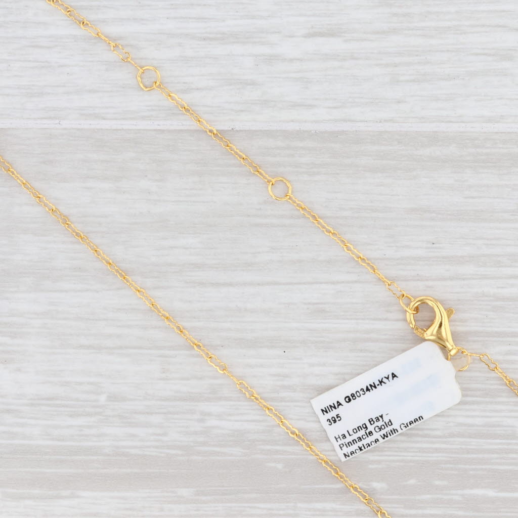 New Nina Wynn Necklace Green Kyanite Crinkle Chain Sterling Gold Vermeil 24-26