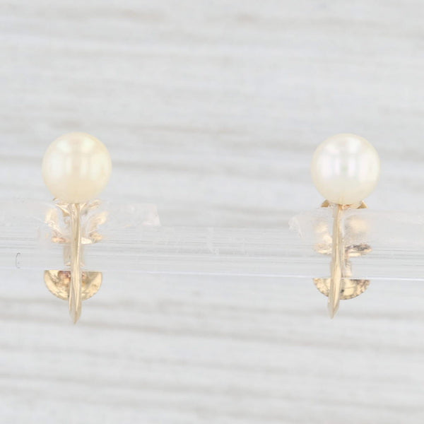 Light Gray Mikimoto Cultured Pearl Earrings 14k Yellow Gold Screw Back Non Pierced Studs
