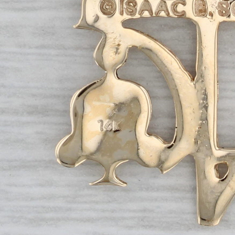 Judaica Hebrew Pendant 14k Yellow Gold Charm Isaac B Soltes 1974