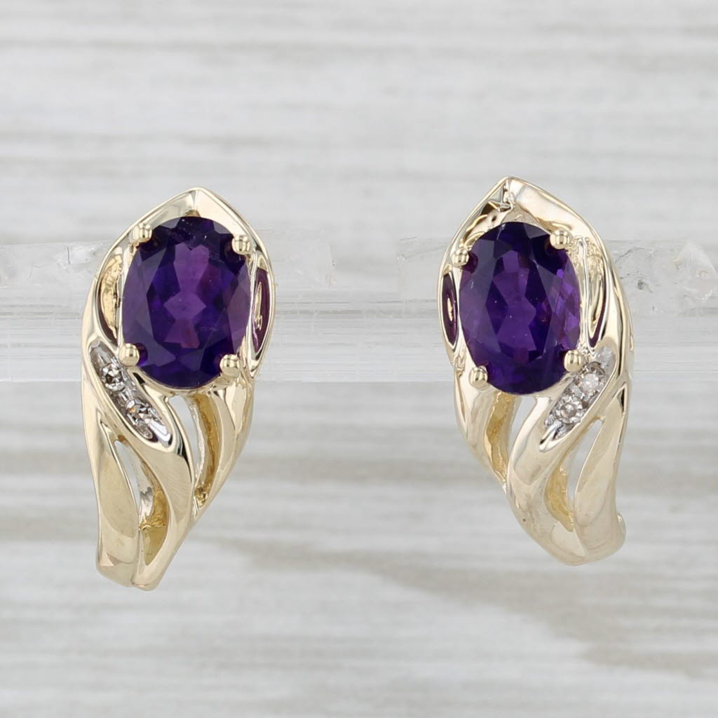 Light Gray 1.40ctw Amethyst Diamond Stud Earrings 10k Yellow Gold J-Hook