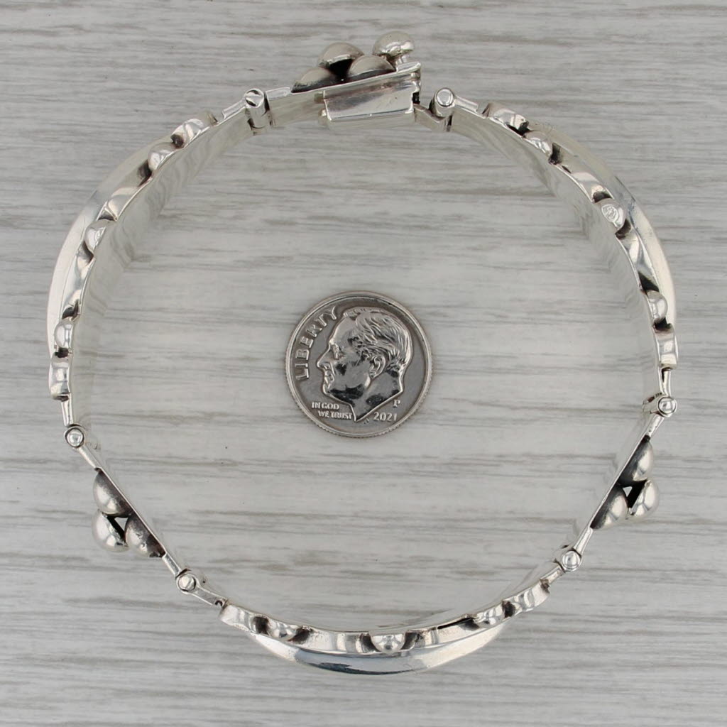 Vintage Panel Link Statement Bangle Bracelet Sterling Silver 7.5" 29.4mm Mexico