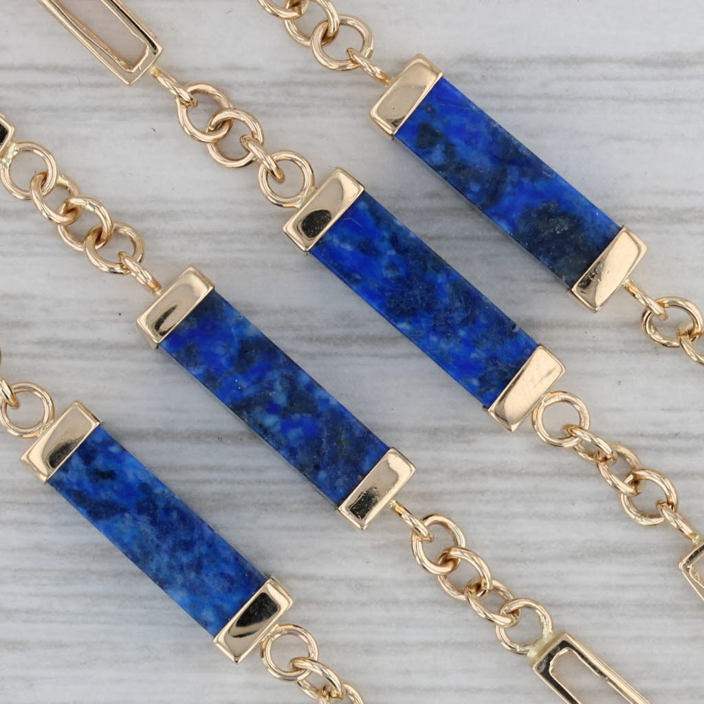 Gray Vintage Lapis Lazuli Blue Stone Necklace 14k Yellow Gold 24.5" 4.6mm