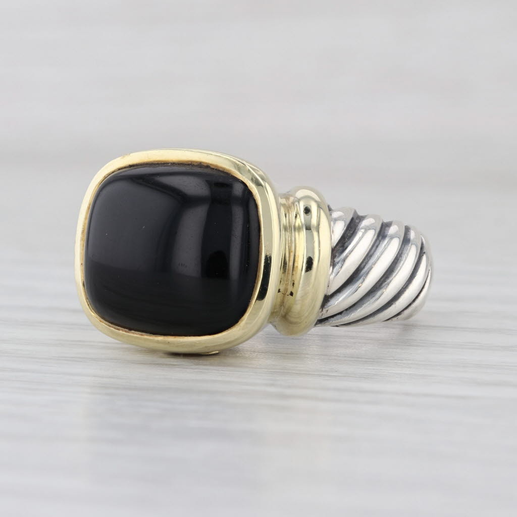 David Yurman Cable Noblesse Onyx Cabochon Ring Sterling Silver 14k Gold Size 7