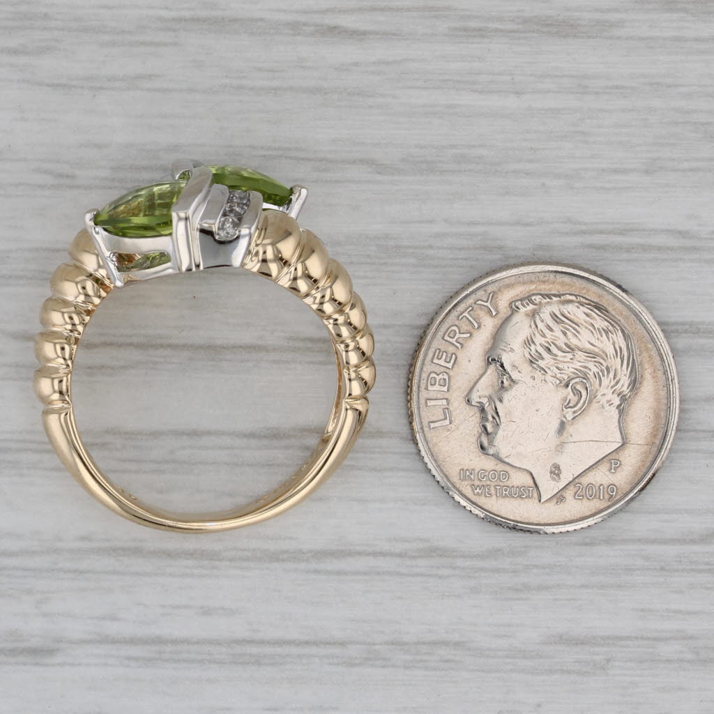 Gray 2.65ctw Peridot Diamond Bypass Ring 14k Yellow Gold Size 7