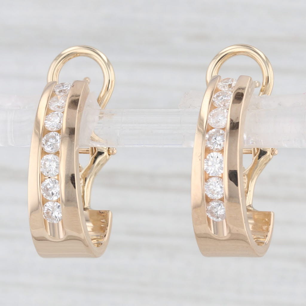 Light Gray 0.58ctw Diamond Journey J-Hook Earrings 14k Yellow Gold Omega Backs