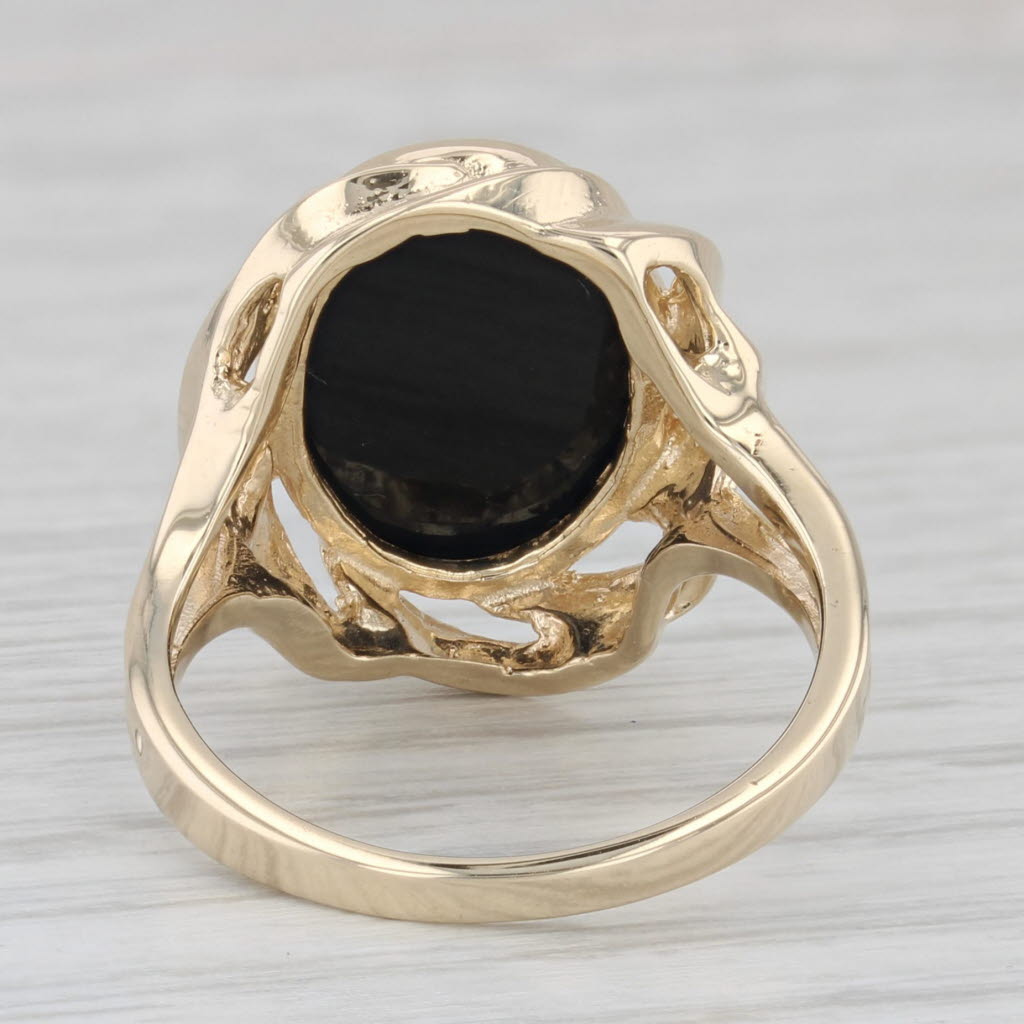 Gray Black Onyx Oval Tablet 10K Yellow Gold Statement Ring Size 6.75