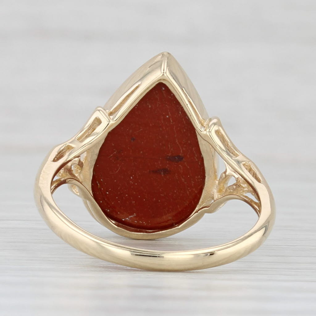 Light Gray Red Jasper Agate Ring 10k Yellow Gold Size 7 Pear Cabochon Solitaire