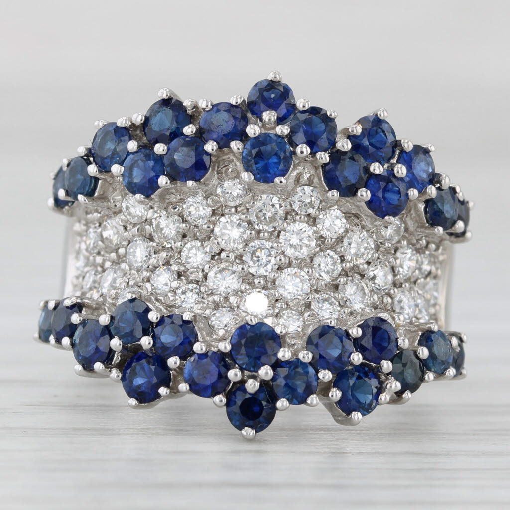 Light Gray 2.99ctw Blue Sapphire Diamond Cluster Cocktail Ring 14k White Gold Size 6