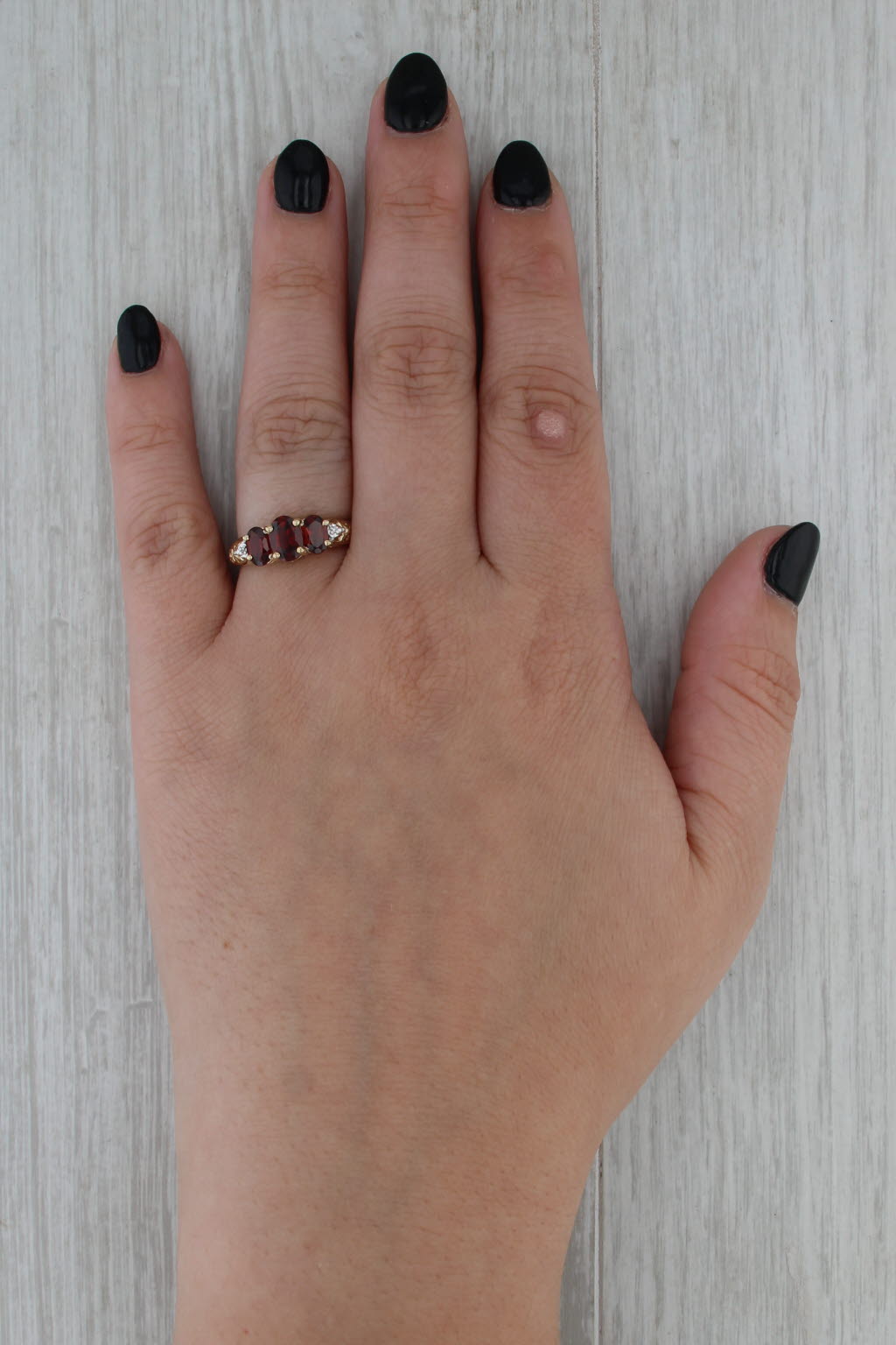 1.74ctw Garnet 3-Stone Diamond Ring 10k Yellow Gold Size 7