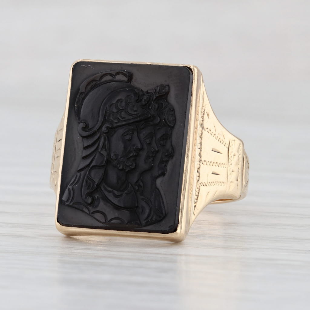 Antique 1923 Brown Chalcedony Cameo Signet Ring 14k Yellow Gold Size 11.25