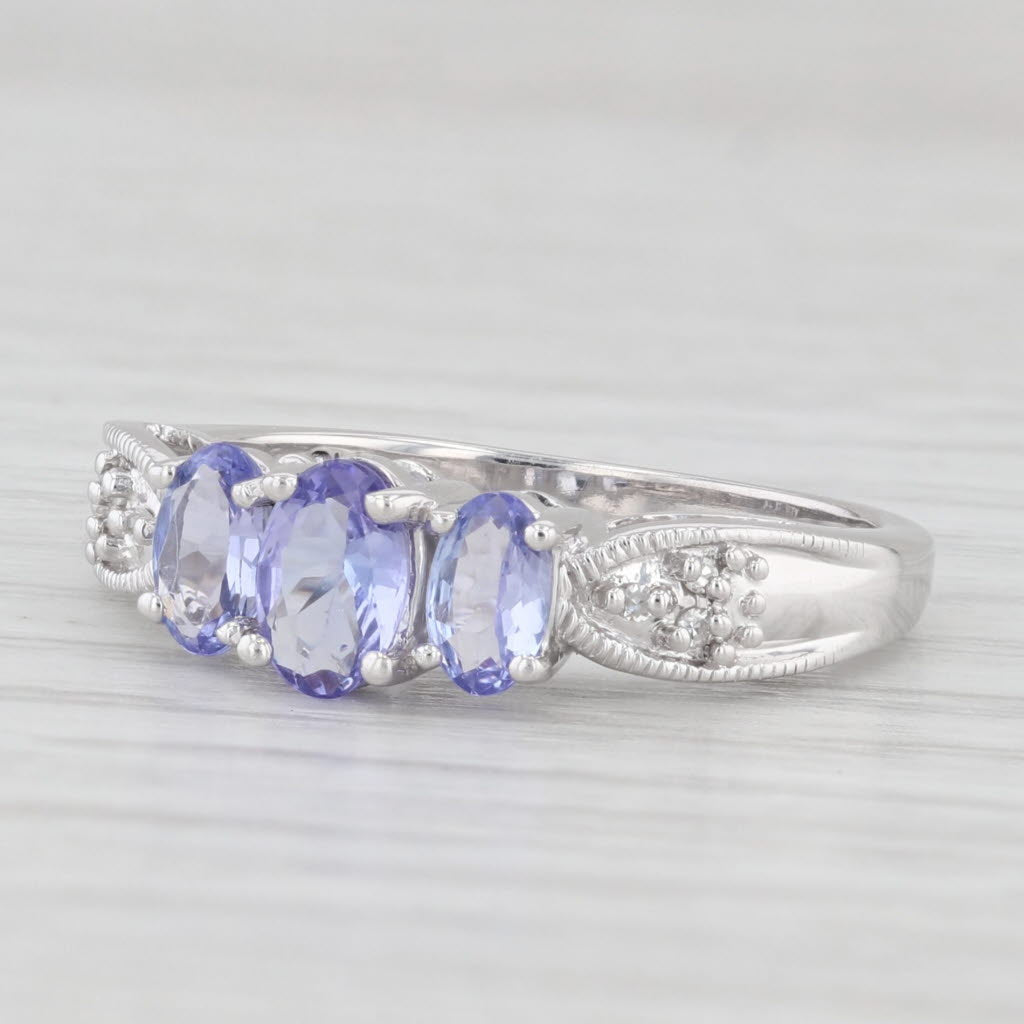 Light Gray 0.80ctw Tanzanite Diamond Ring 10k White Gold Size 7 Oval 3-Stone