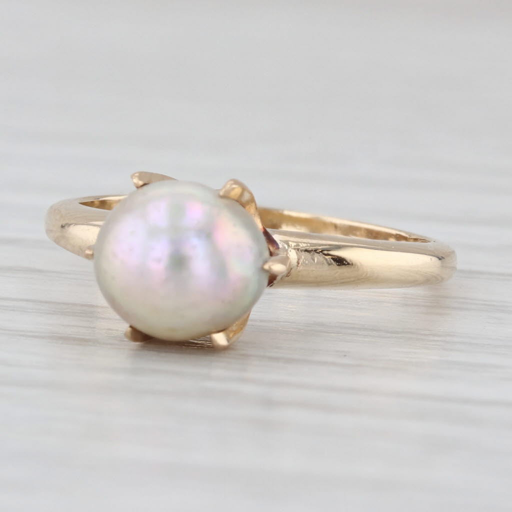 Gray Saltwater Cultured Pearl Solitaire Ring 14k Yellow Gold Size 5