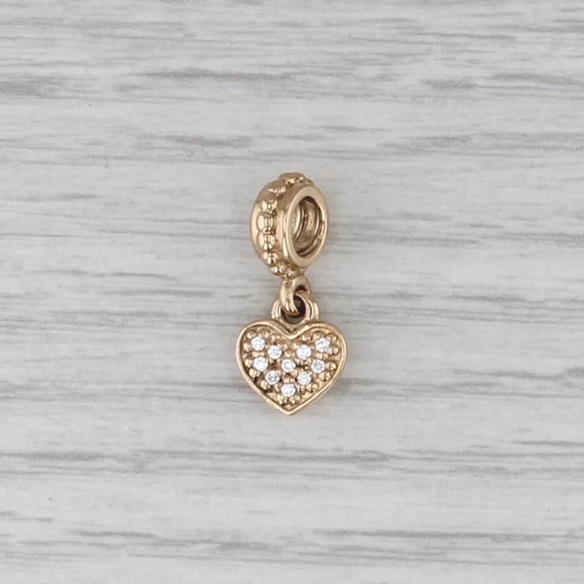Authentic Pandora Pave Diamond Heart Dangle Charm 14k Gold 750809D Bead