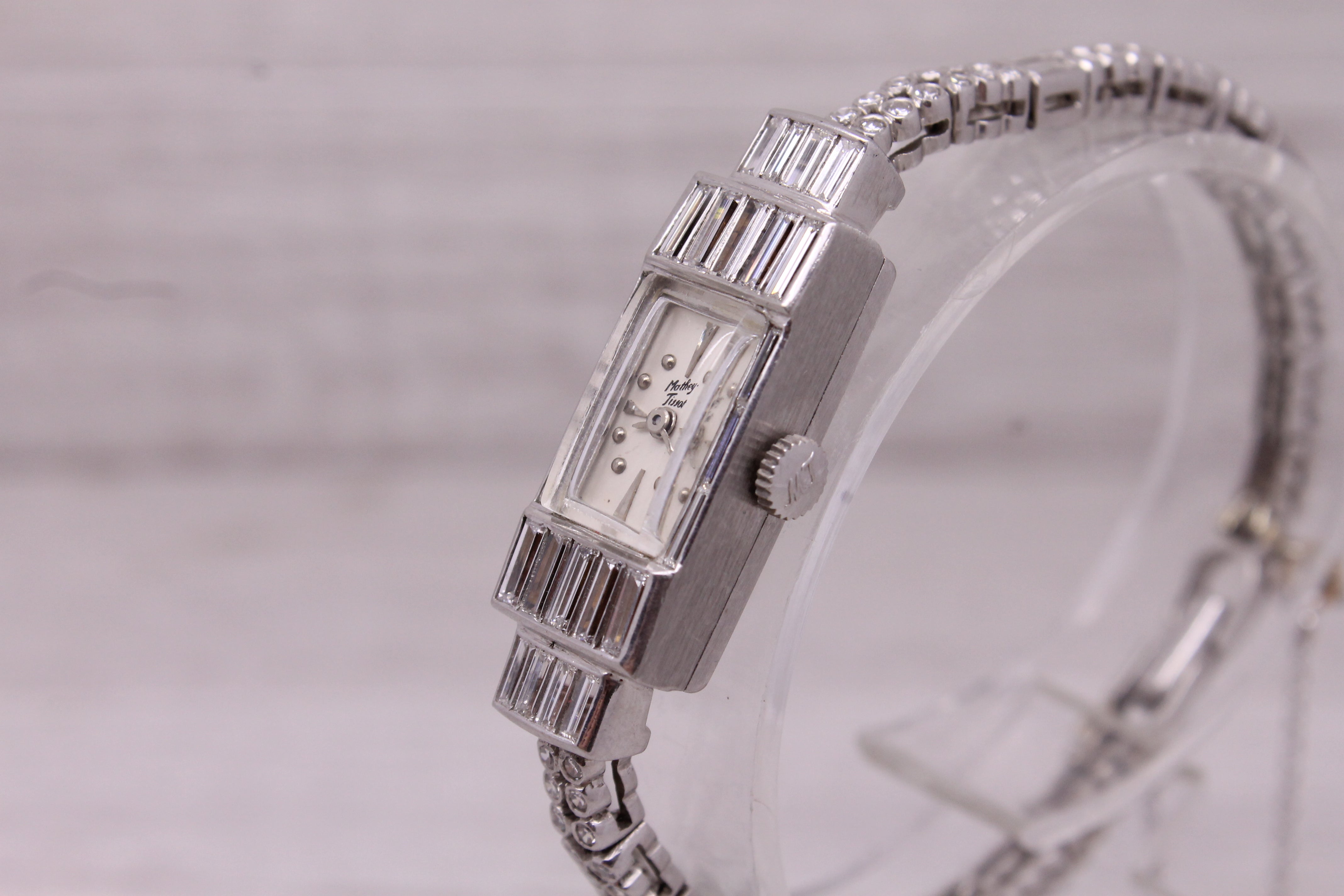 Dark Gray Vintage 1950s Mathey Tissot Platinum 3ctw Diamond Ladies Cocktail Watch Serviced