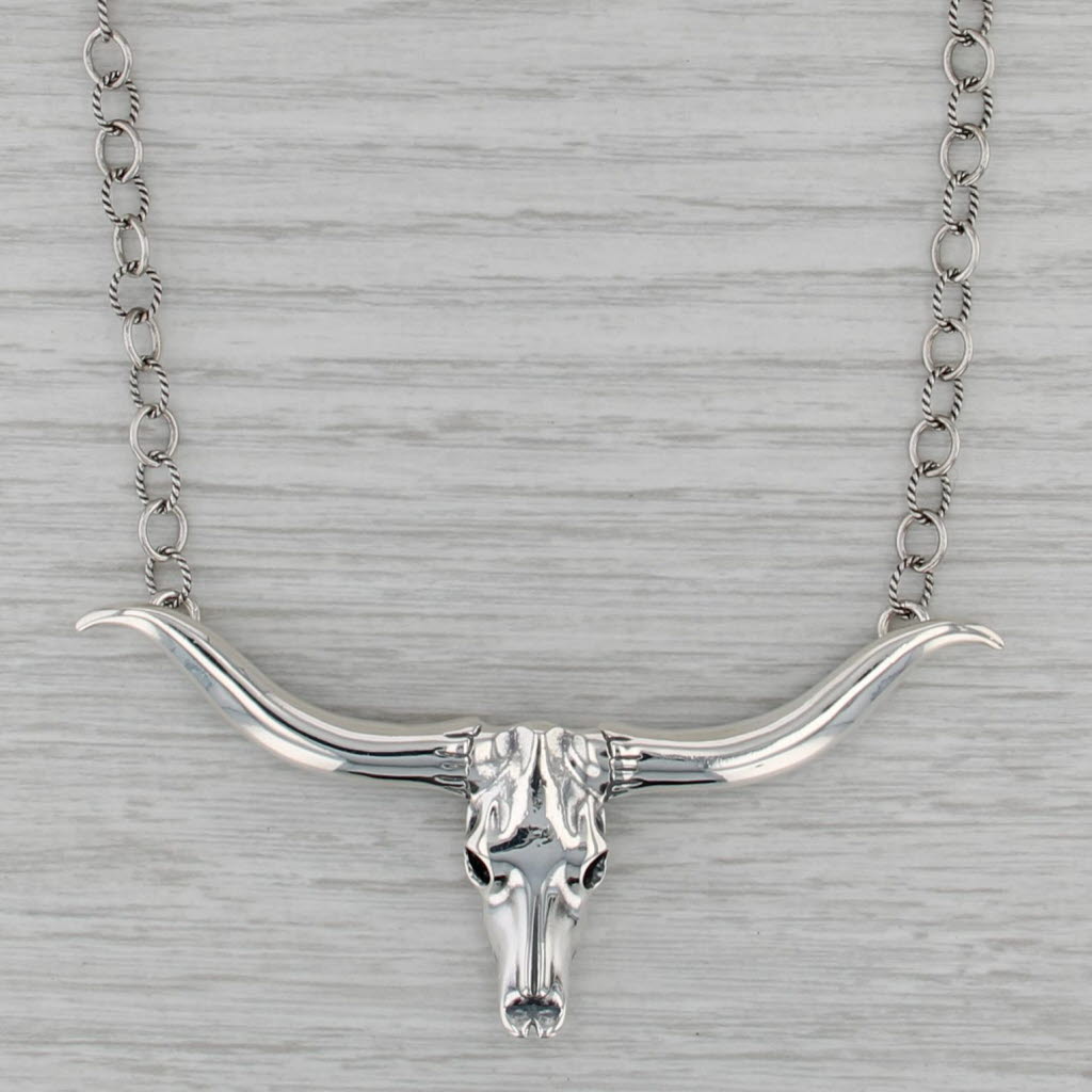 Southwestern Bull Skull Necklace Sterling Silver 16.75" Cable Cable Statement