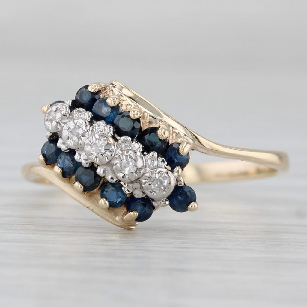 Gray 0.62ctw Blue Sapphire Diamond Cluster Bypass Ring 10k Yellow Gold Size 8.75