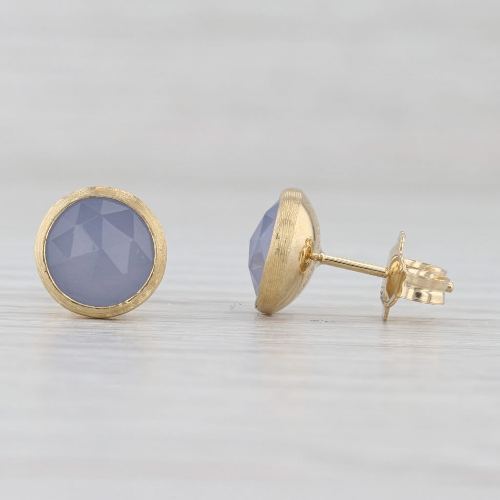Light Gray Marco Bicego Jaipur Collection Chalcedony Stud Earrings 18k Yellow Gold