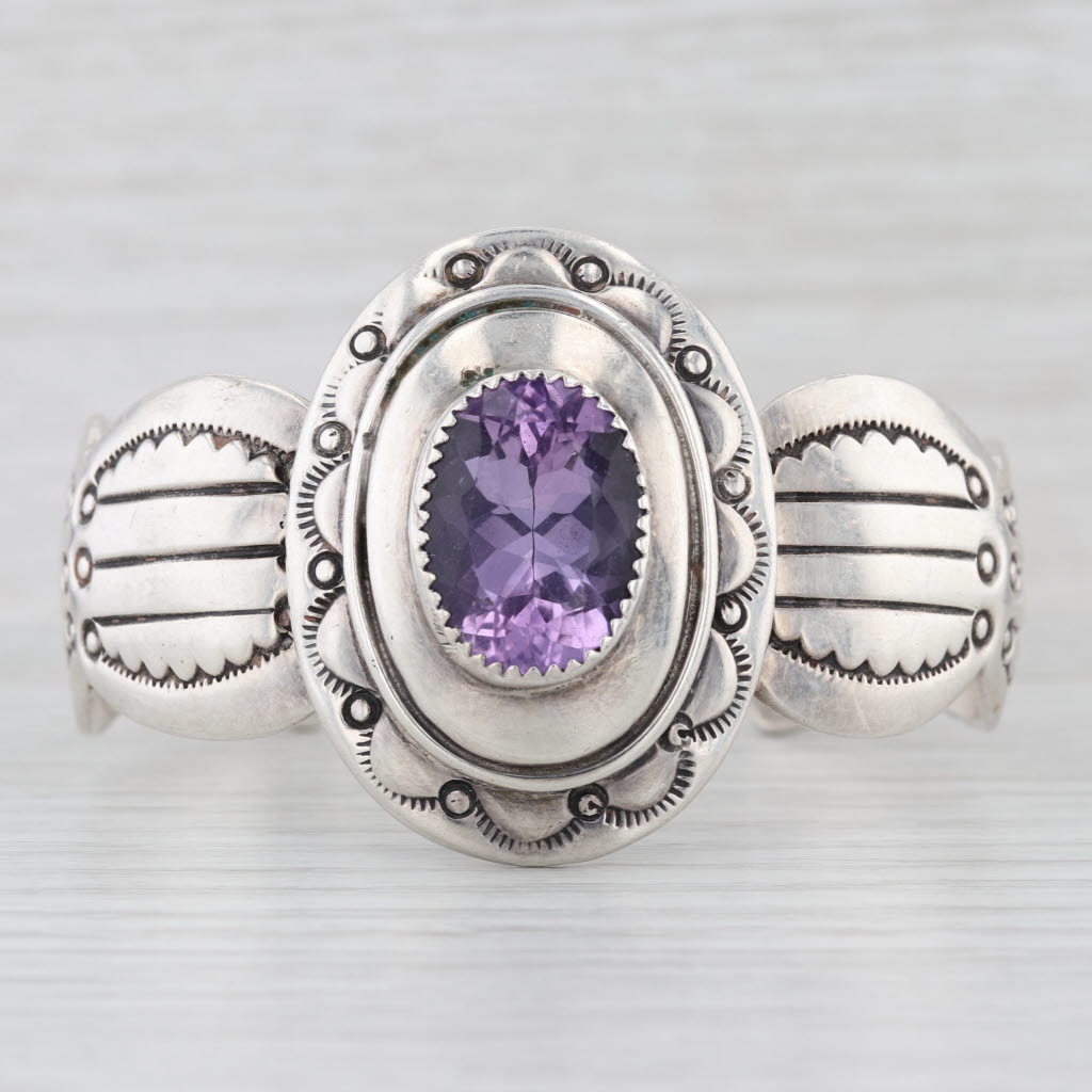 Tommy Moore Amethyst Cuff Bracelet Sterling Silver 6.25" Navajo Native American