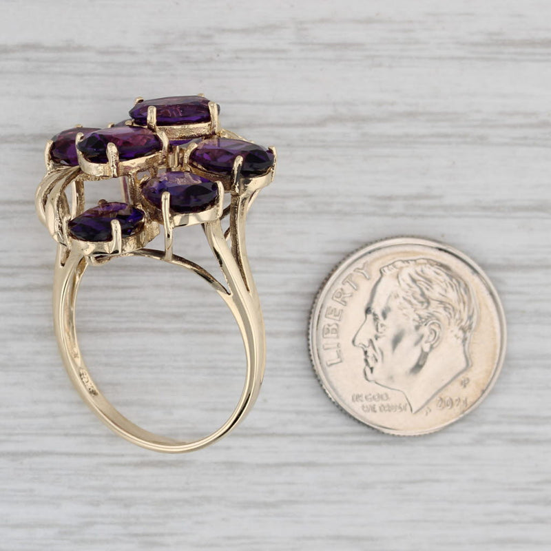 9.40ctw Amethyst Cluster Ring 10k Yellow Gold Size 9 Cocktail