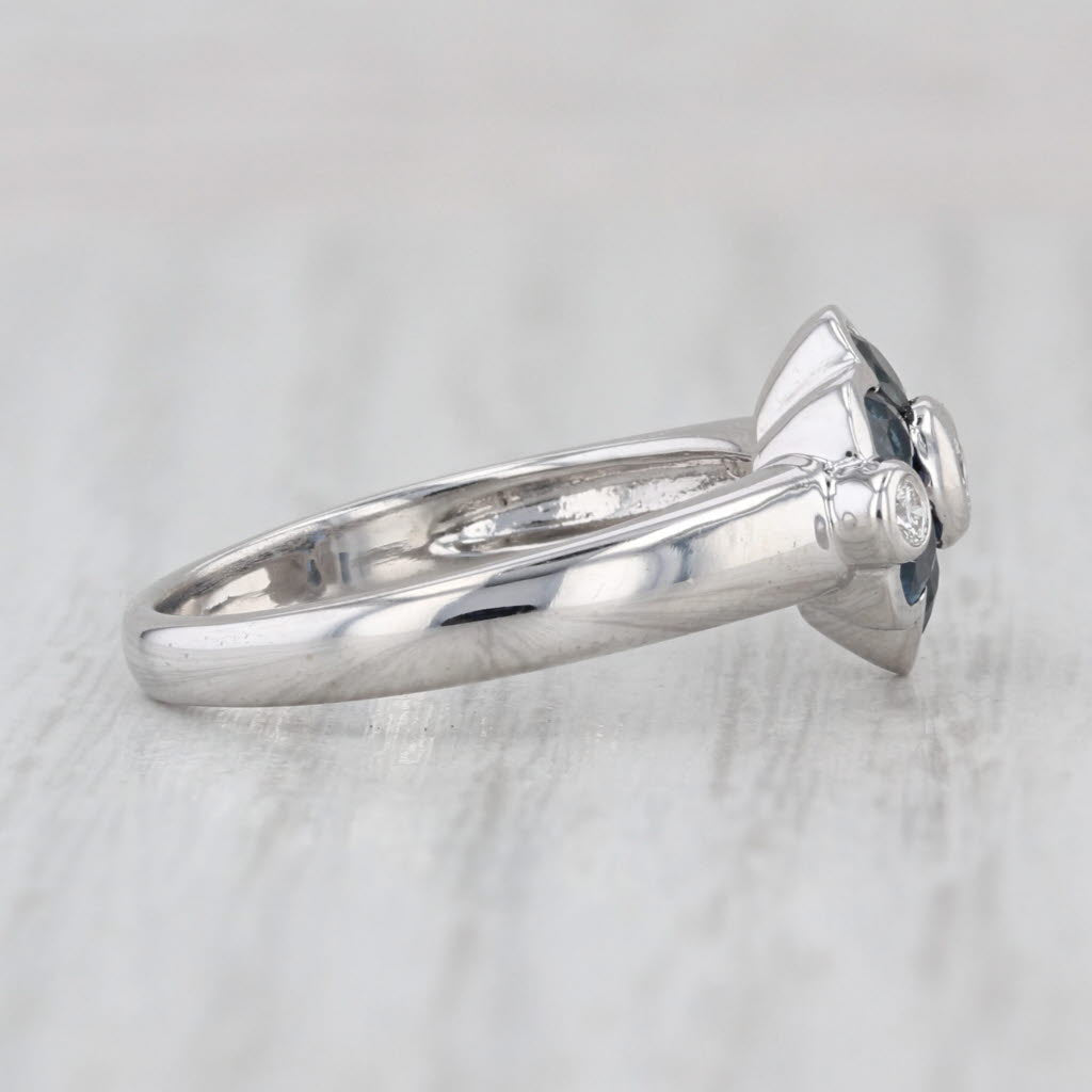 1ctw Blue Sapphire Diamond Flower Ring 14k White Gold Size 7