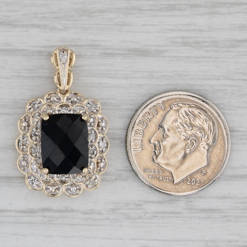 Gray Black Glass Pendant 10k Yellow Gold Halo Drop