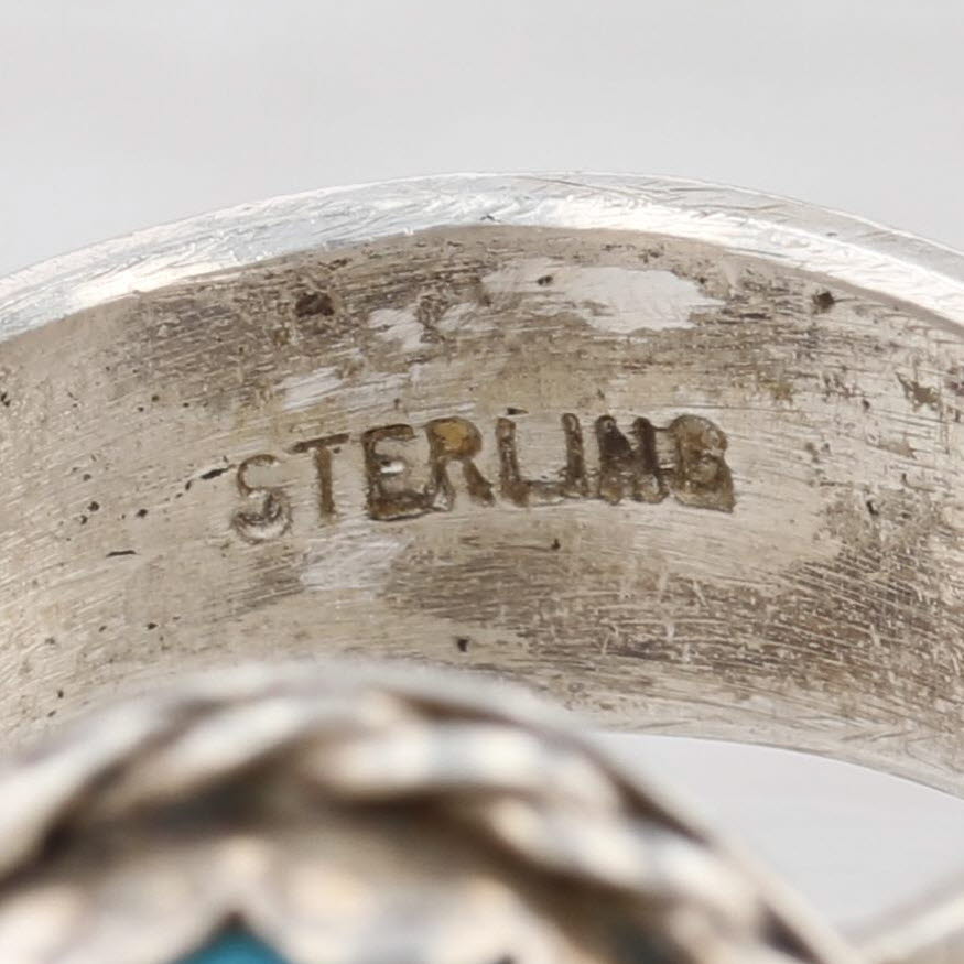 Turquoise Cabochon Ring Sterling Silver Vintage Native American Signed Sz 8