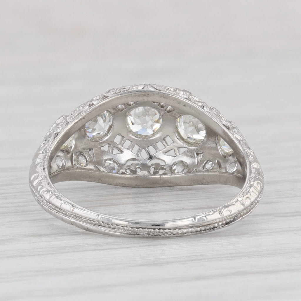 Light Gray 0.87 ctw Diamond Art Deco Platinum Filigree Domed Size 7.5 Ring 3-Stone