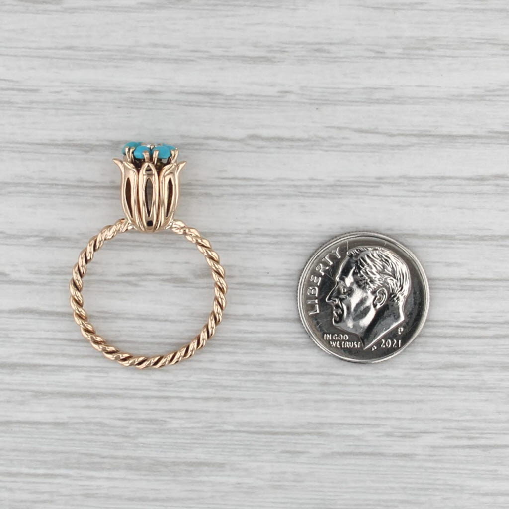 Antique Turquoise Diamond Flower Ring 14k Yellow Gold Size 6.5