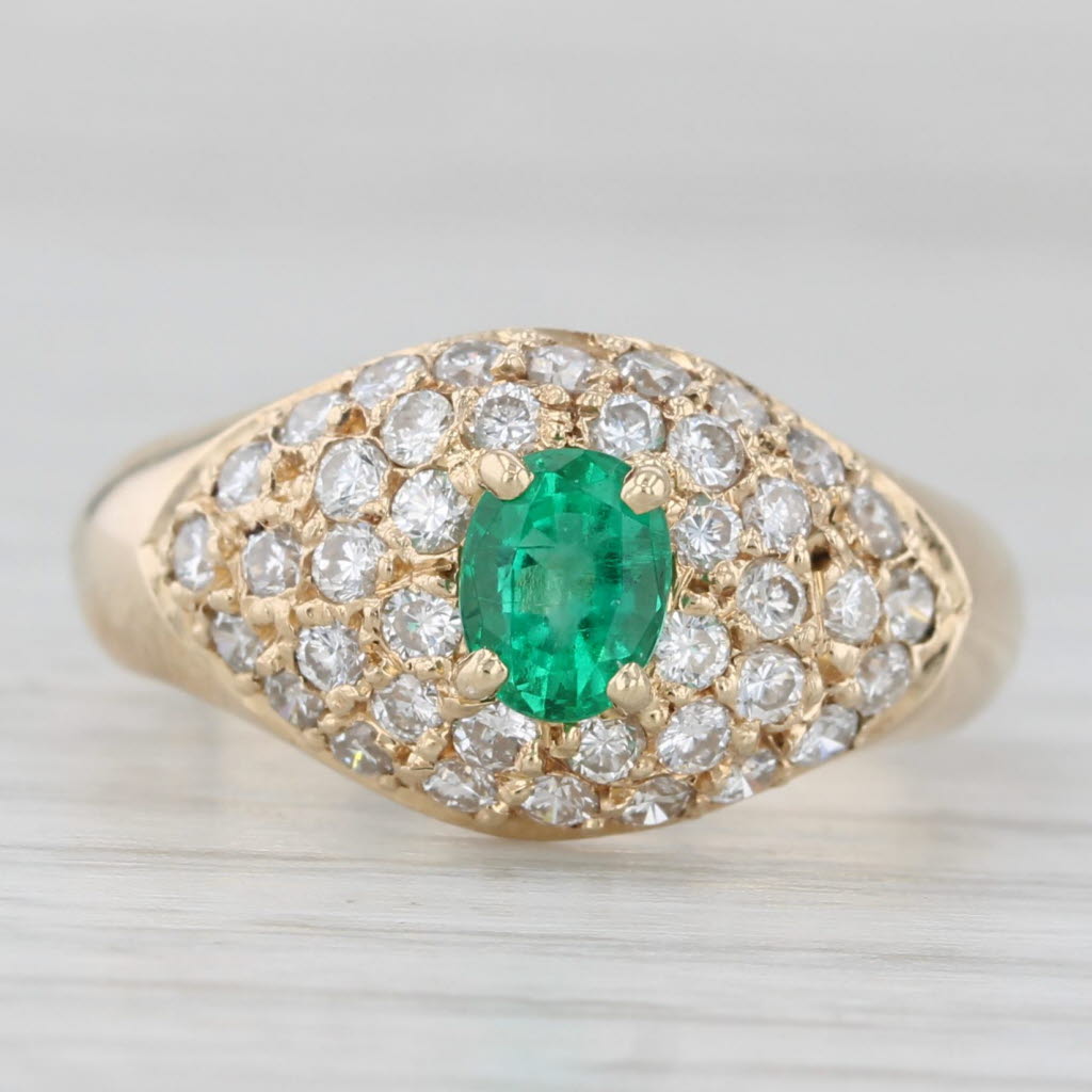 Light Gray 1.37ctw Emerald Diamond Cluster Ring 14k Yellow Gold Size 5