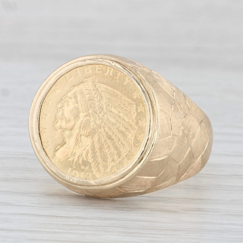 U.S. $2 1/2 Indian Head Gold Coin in Gents 14kt Gold Nugget Style Diamond Coin  Ring