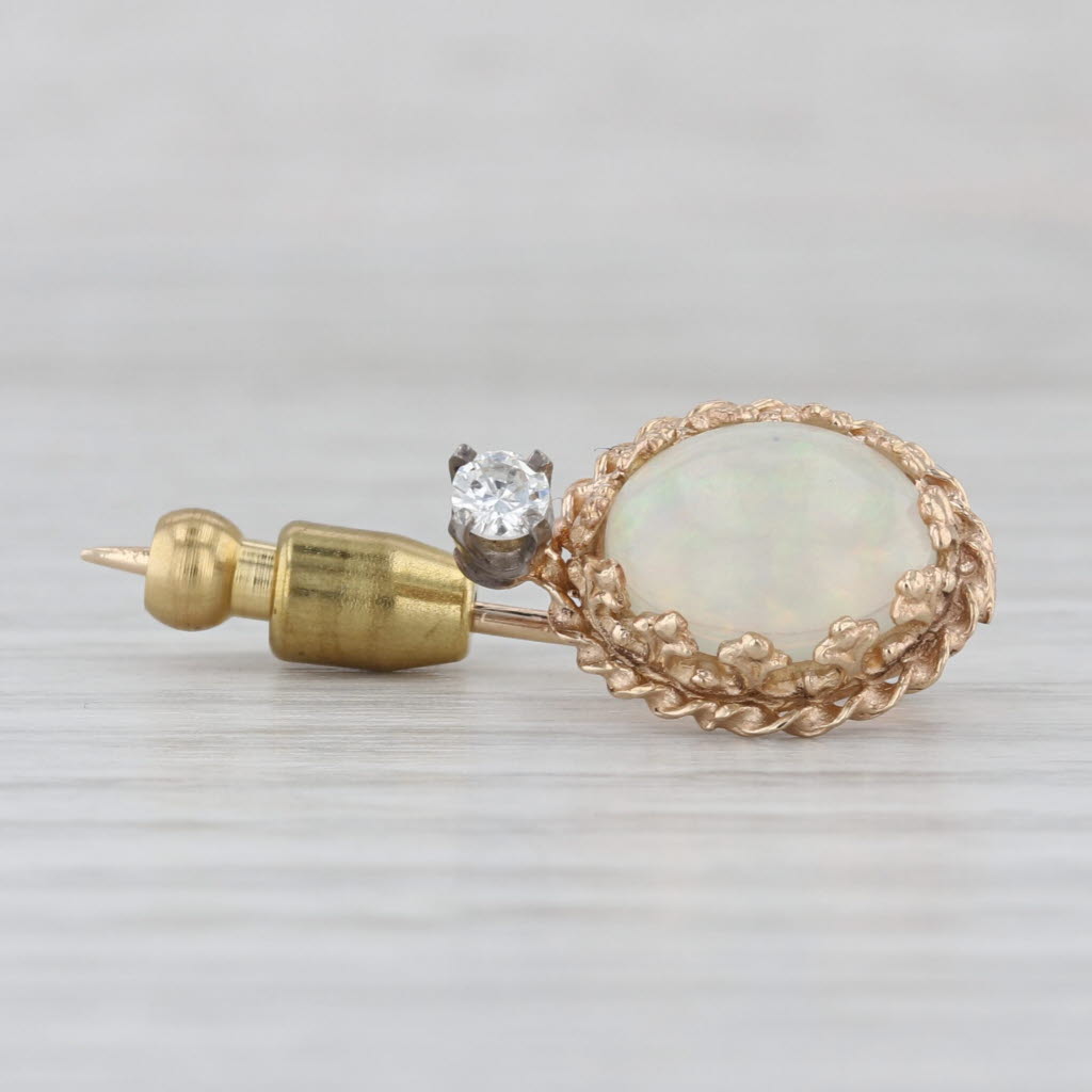 Opal Diamond Small Stickpin 14k Yellow Gold Oval Cabochon