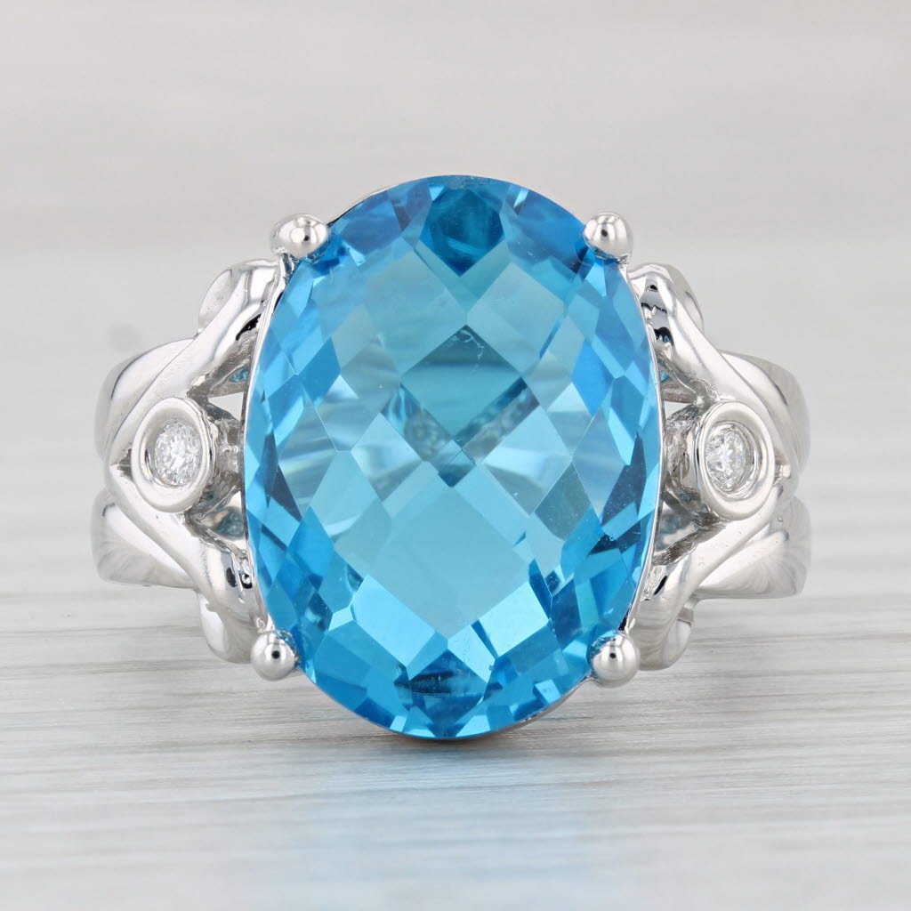 Light Gray 18.46ctw Oval Blue Topaz Diamond Ring 14k White Gold Size 8 Cocktail