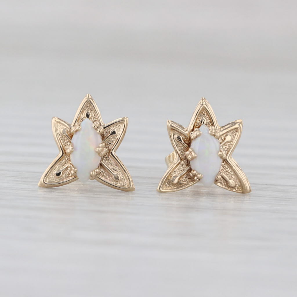 Opal Flower Stud Earrings 14k Yellow Gold Small Studs