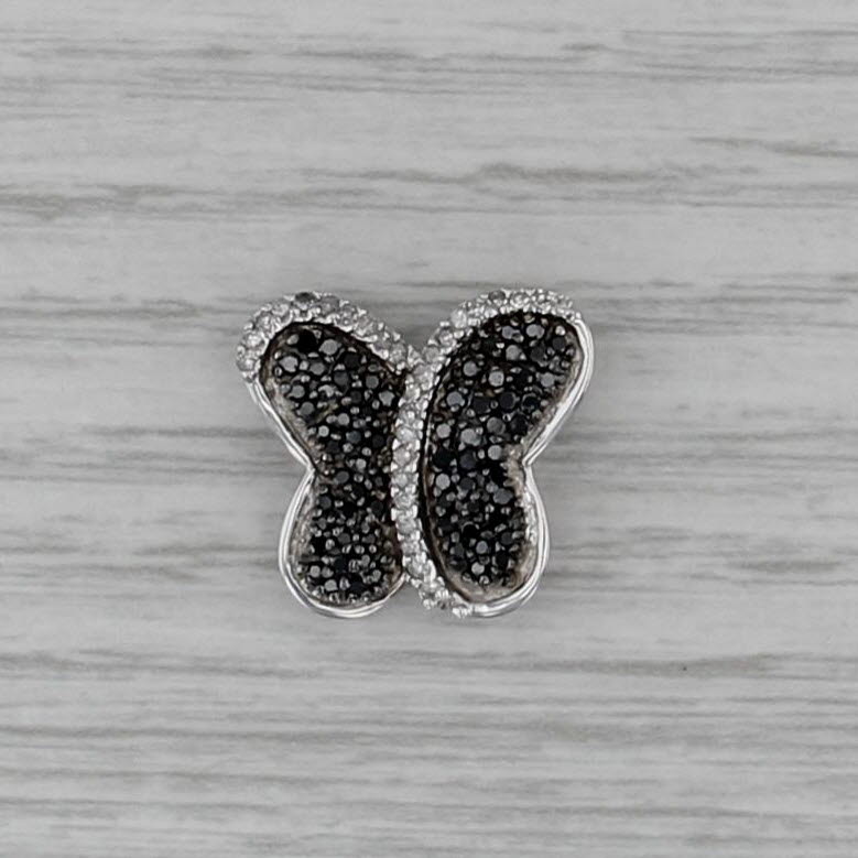 0.57ctw Black White Diamond Floating Butterfly Pendant 14k White Gold