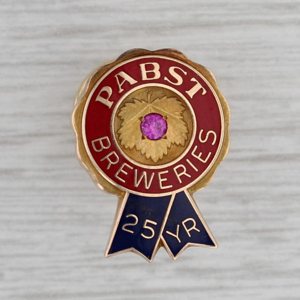 Pabst Blue Ribbon Breweries 25 Years Service Pin 10k Gold Lab Created Ruby