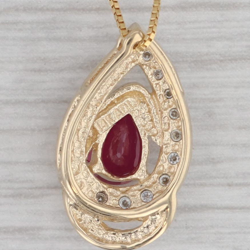 Gray 0.60ctw Ruby Diamond Teardrop Pendant Necklace 14k Yellow Gold 18" Box Chain