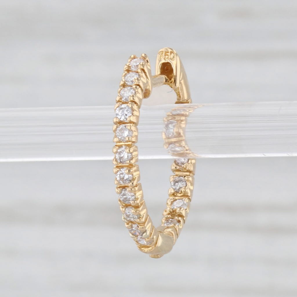 Light Gray Single Inside Out Diamond Hoop Huggie Earrings 18k Yellow Gold Replacement