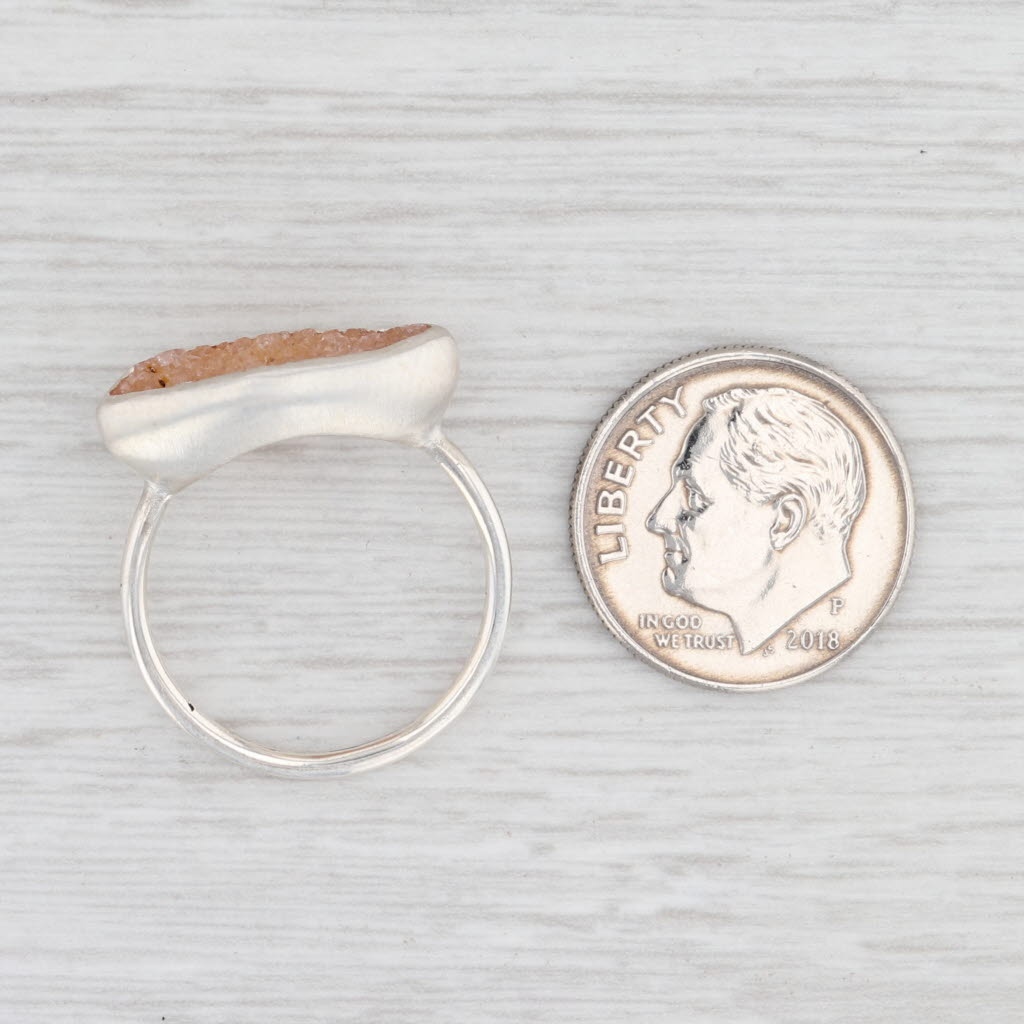 New Nina Wynn Ring Tan Sand Druzy Quartz Sterling Silver Size 7 Statement