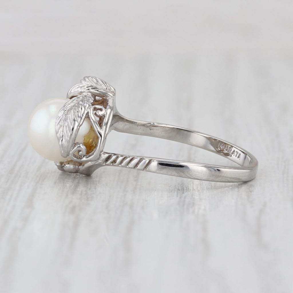 7.5mm Cultured Pearl Solitaire Flower Ring 10k White Gold Size 6.75