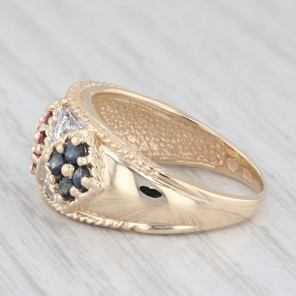 Light Gray 0.24 ctw Diamond Ruby Emerald Sapphire Flower 10K Yellow Gold Size 7.25 Ring